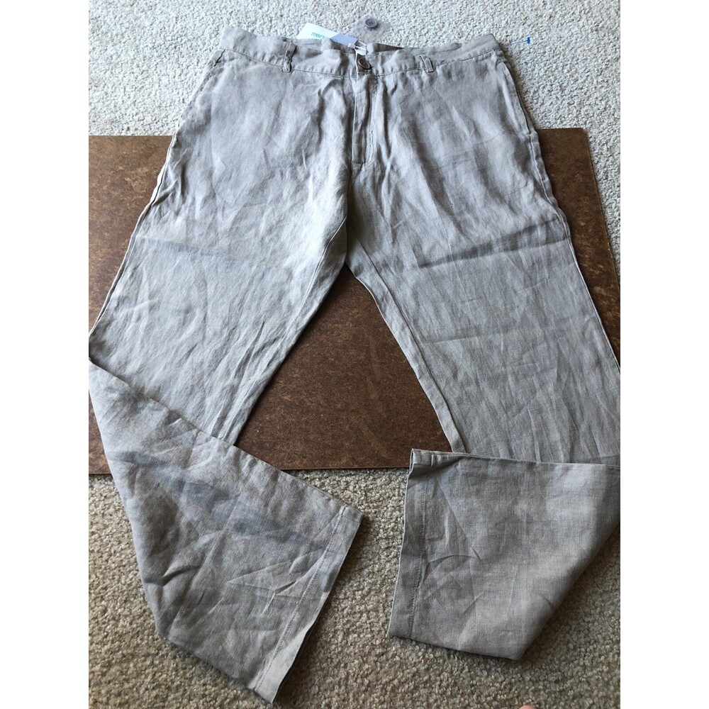 Mariyaab Mens  100% Linen  Button Zip Elastic Waist Summer Casual Beach 36x30